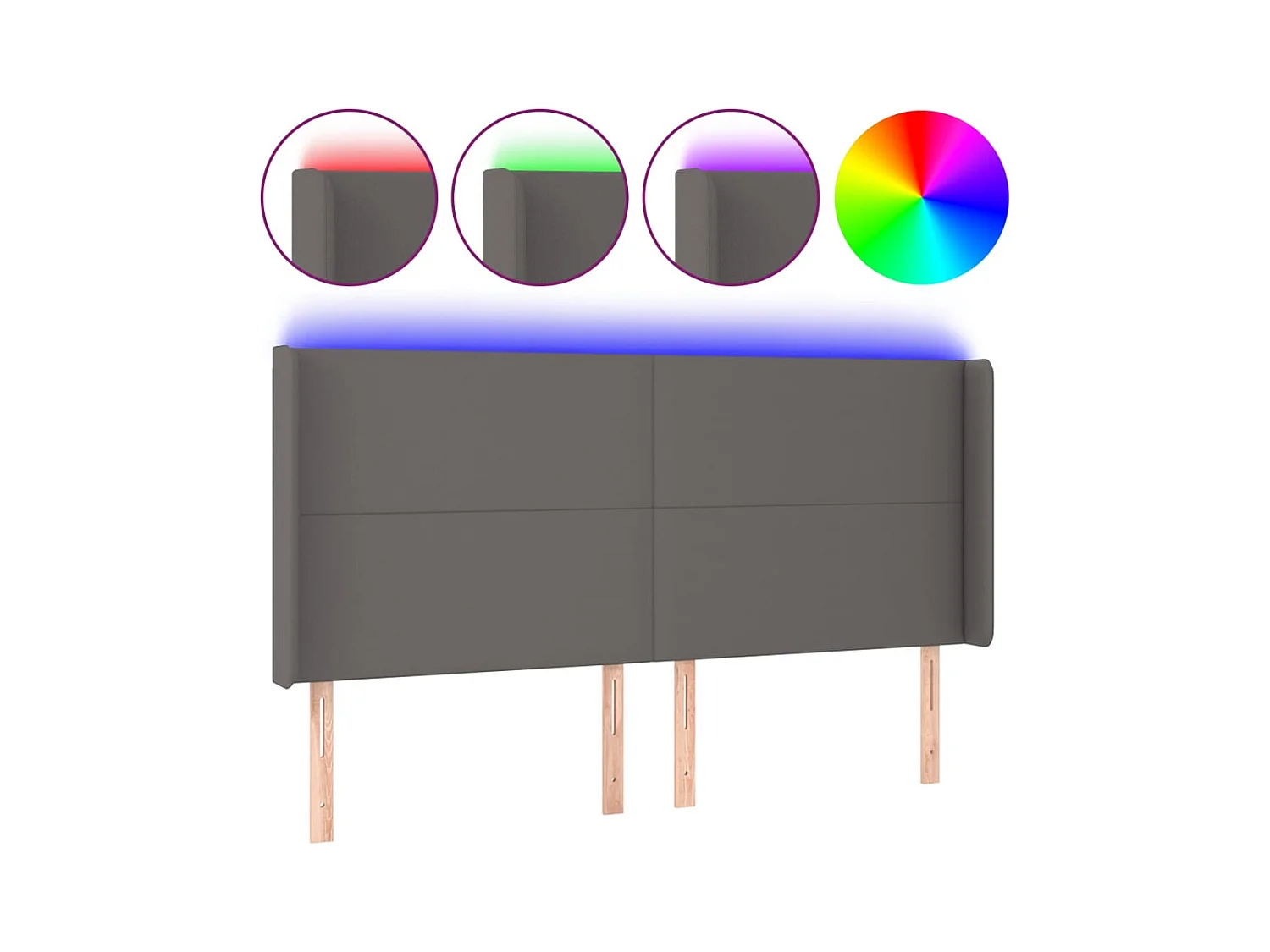 Tête de Lit | Panneau de tête pour lit Moderne à LED Gris 183x16x118/128 cm Similicuir