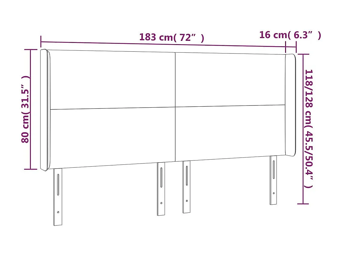 Hoofdbord | Hoofdeinde LED 183x16x118/128 cm kunstleer grijs