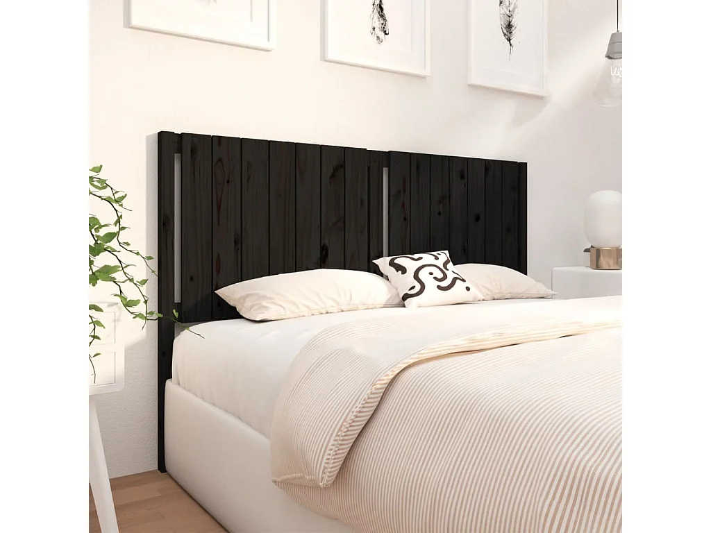 Tête de Lit | Panneau de tête pour lit Moderne Noir 165,5x4x100 cm Bois massif de pin