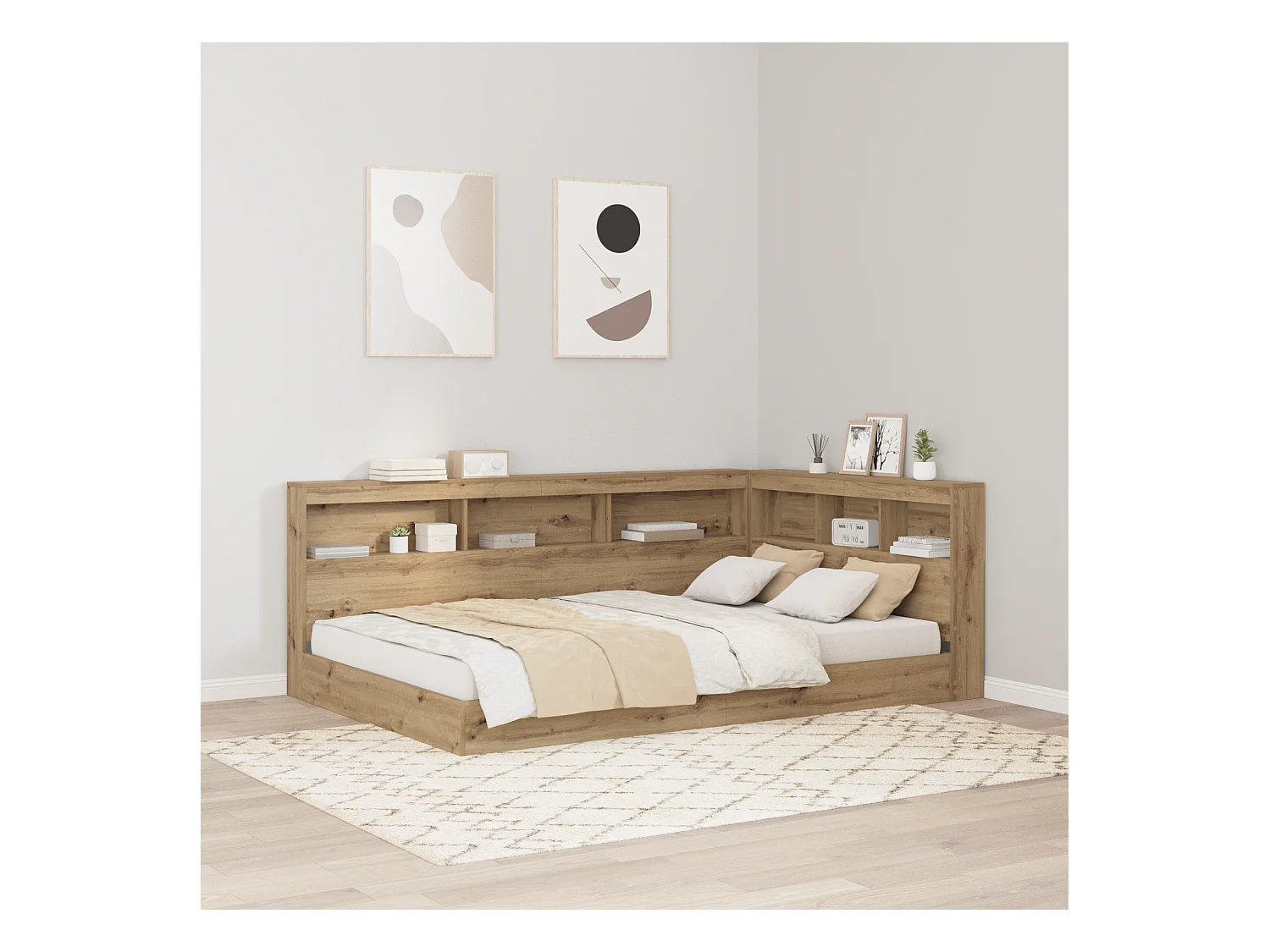 Tête de Lit de rangement | Panneau de tête pour lit avec étagère chêne artisanal 120 cm