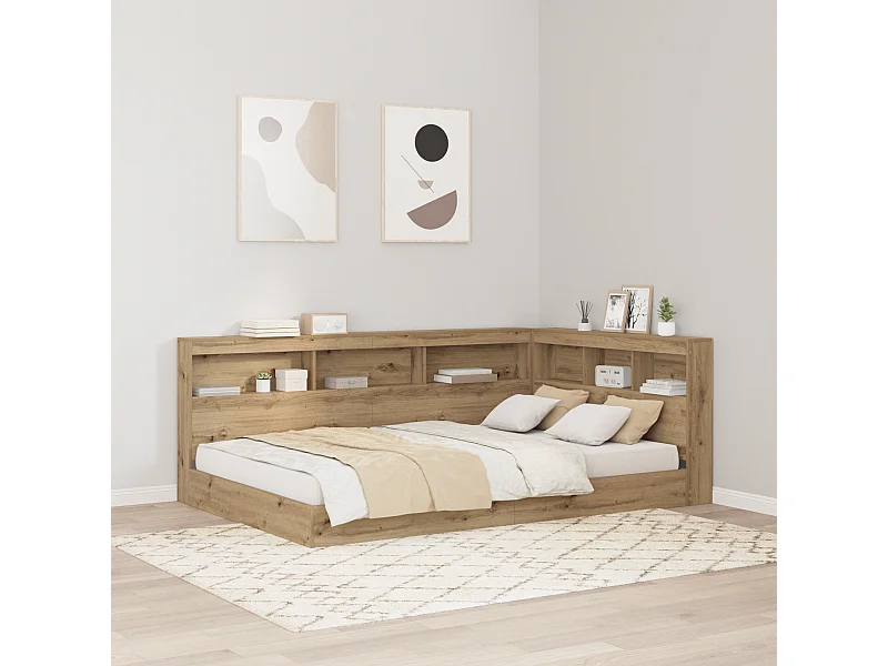 Tête de Lit de rangement | Panneau de tête pour lit avec étagère chêne artisanal 120 cm