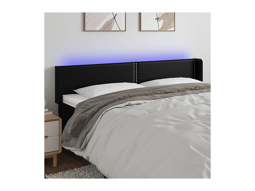 Cabecero | Cabezal de Cama | Mueble cabecero con LED cuero sintético negro 163x16x78/88 cm