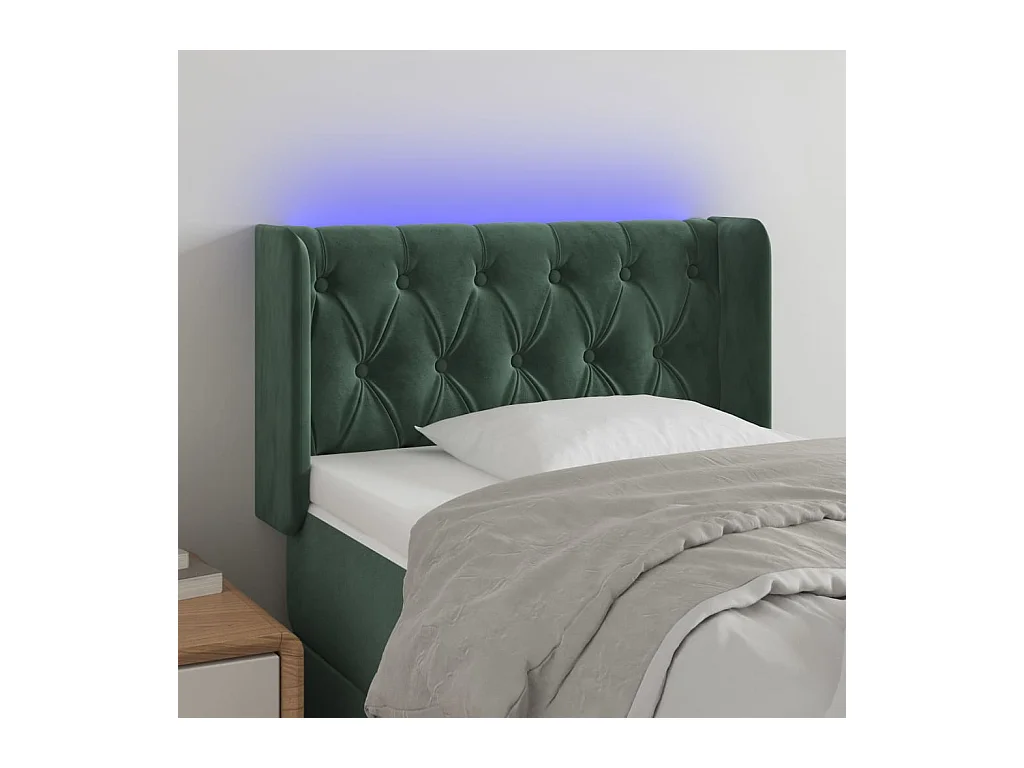 Tête de Lit | Panneau de tête pour lit Moderne à LED Vert foncé 83x16x78/88 cm Velours