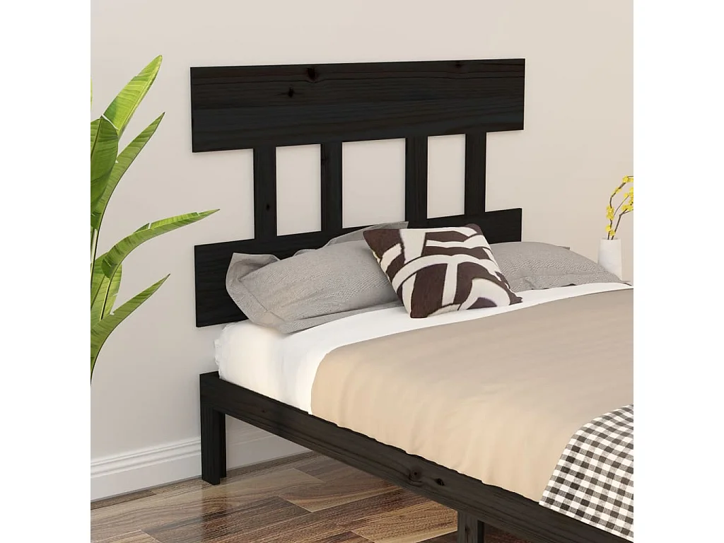 Tête de Lit | Panneau de tête pour lit Moderne Noir 93,5x3x81 cm Bois massif de pin