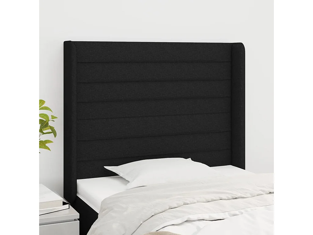 Tête de Lit | Panneau de tête pour lit Moderne avec oreilles Noir 83x16x118/128 cm Tissu