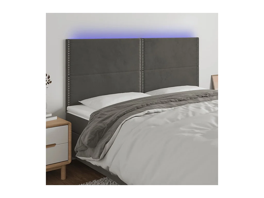 Cabecero | Cabezal de Cama | Mueble cabecero con luces LED terciopelo gris oscuro 160x5x118/128 cm