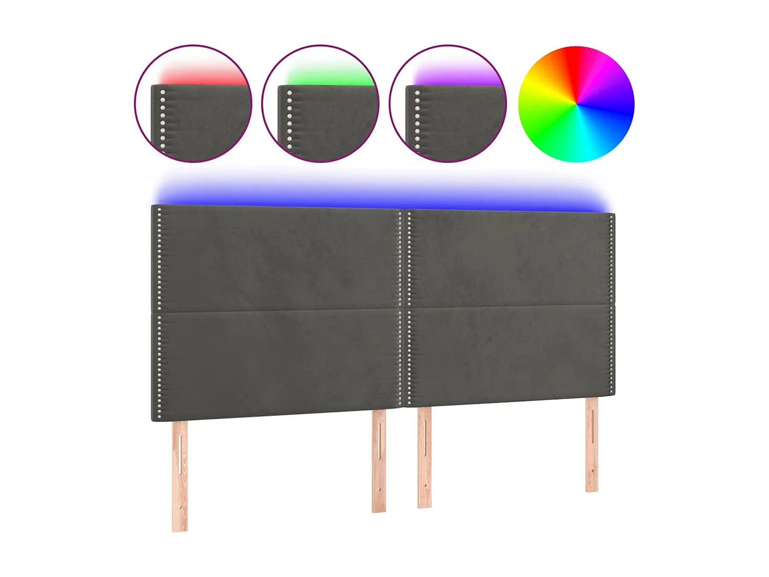 Hoofdbord | Hoofdeinde LED 160x5x118/128 cm fluweel donkergrijs