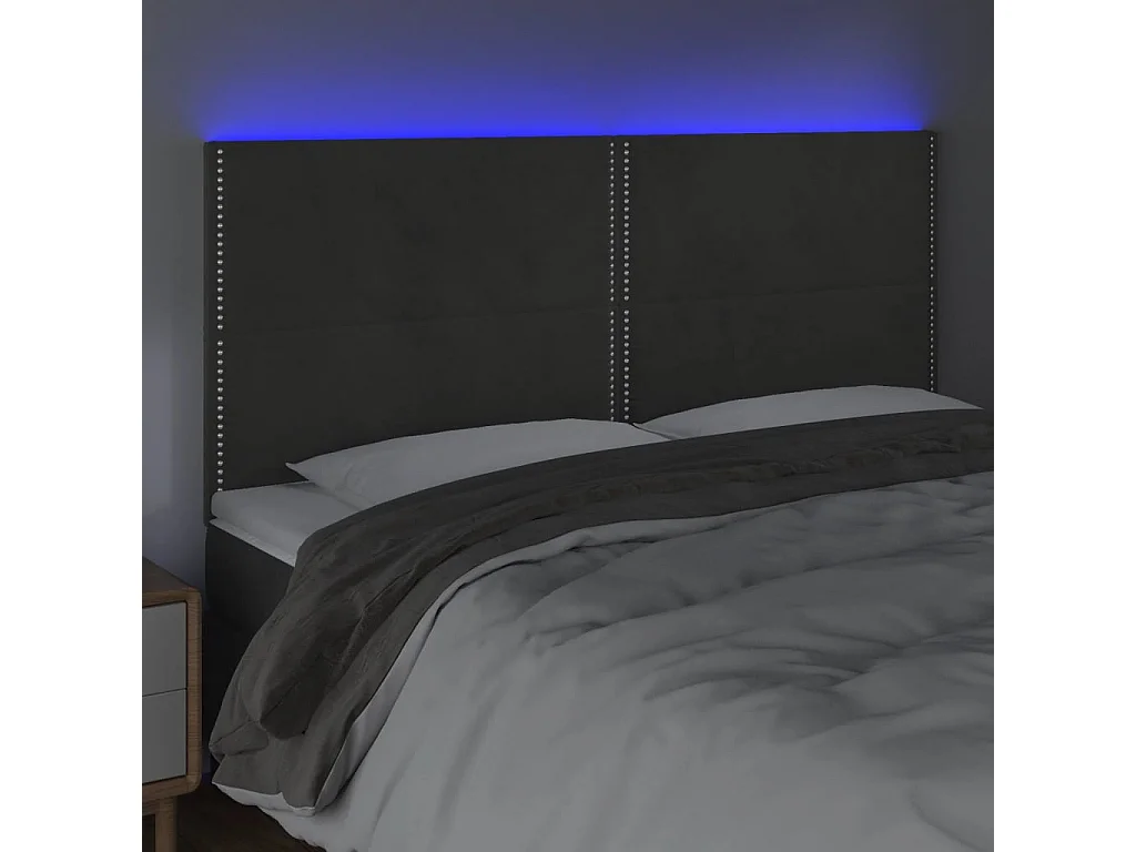 Hoofdbord | Hoofdeinde LED 160x5x118/128 cm fluweel donkergrijs