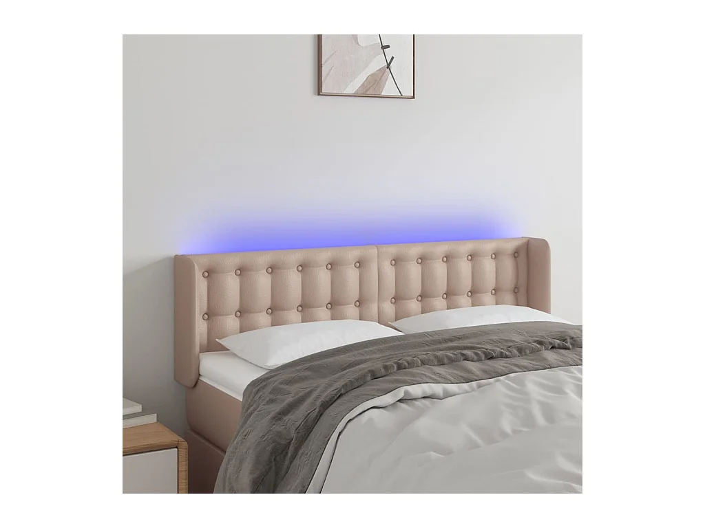 Cabecero | Cabezal de Cama | Mueble cabecero con LED cuero sintético capuchino 147x16x78/88 cm