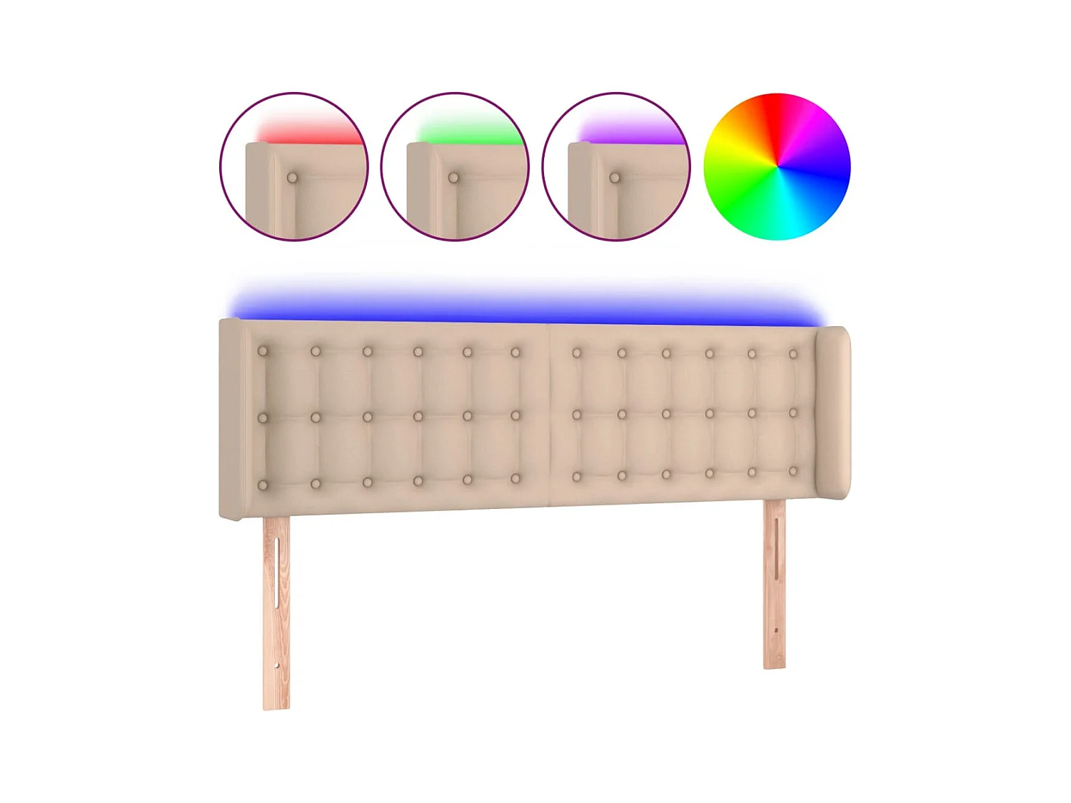 Cabecero | Cabezal de Cama | Mueble cabecero con LED cuero sintético capuchino 147x16x78/88 cm