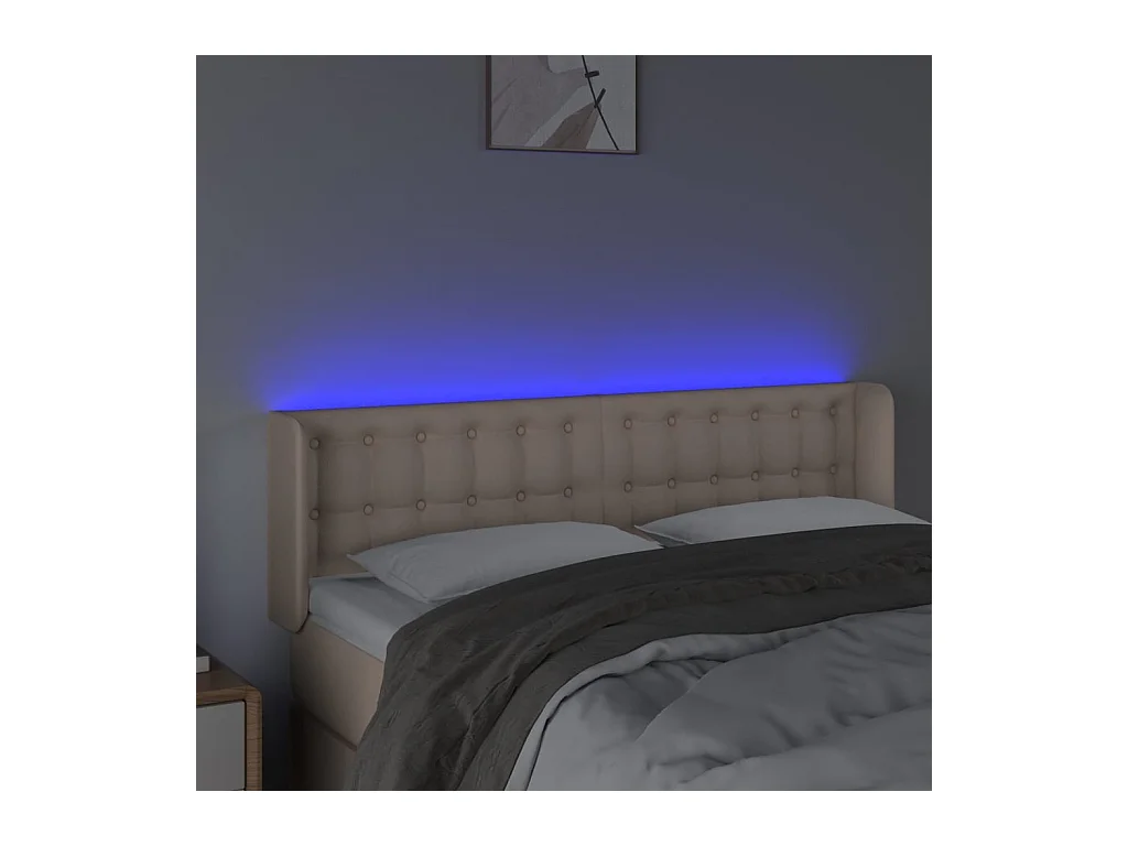 Cabecero | Cabezal de Cama | Mueble cabecero con LED cuero sintético capuchino 147x16x78/88 cm