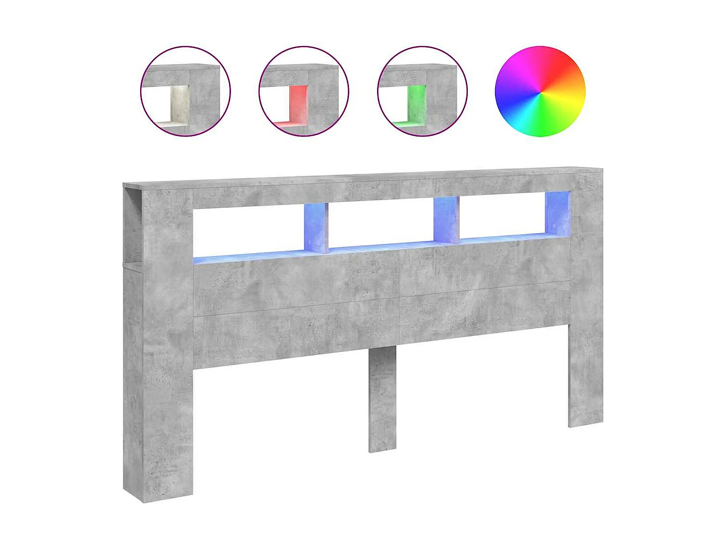 Mueble cabecero | Cabecero | Cabezal de cama LED madera ingeniería gris hormigón 200x18,5x103,5 cm