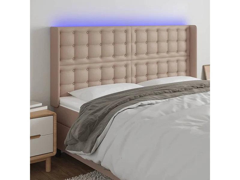 Cabecero | Cabezal de Cama | Mueble cabecero con LED cuero sintético capuchino 147x16x118/128cm
