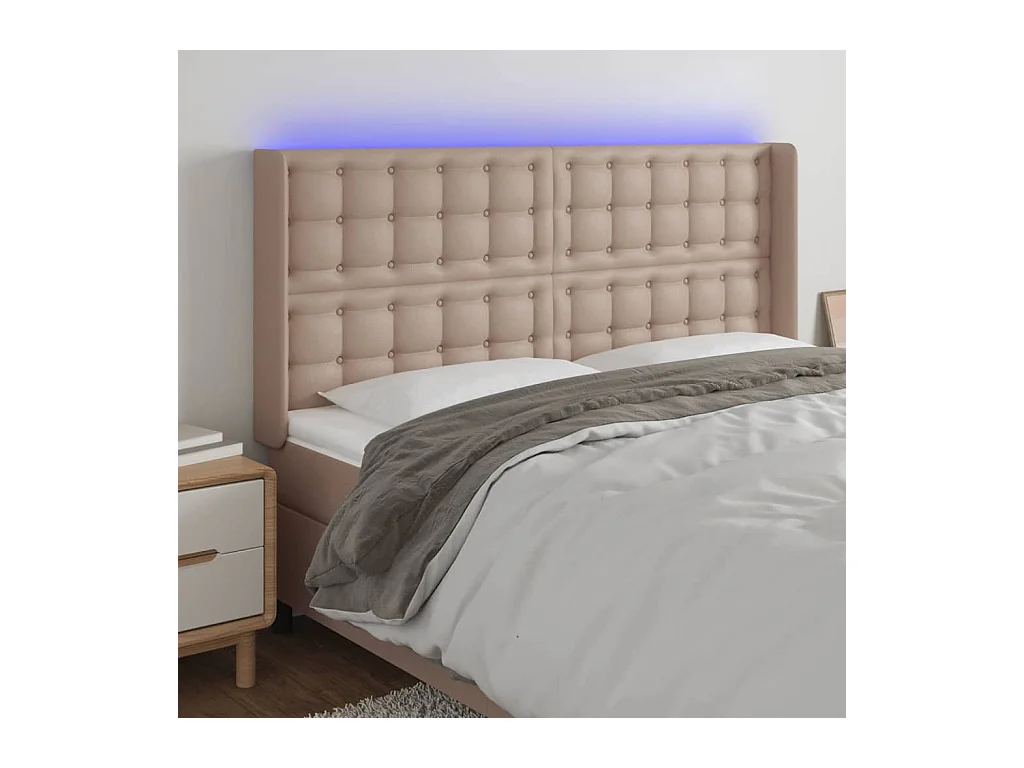 Cabecero | Cabezal de Cama | Mueble cabecero con LED cuero sintético capuchino 147x16x118/128cm