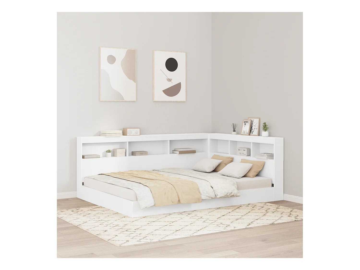 Mueble cabecero con almacenamiento | Cabecera de almacenamiento Blanco 150 cm Madera contrachapada