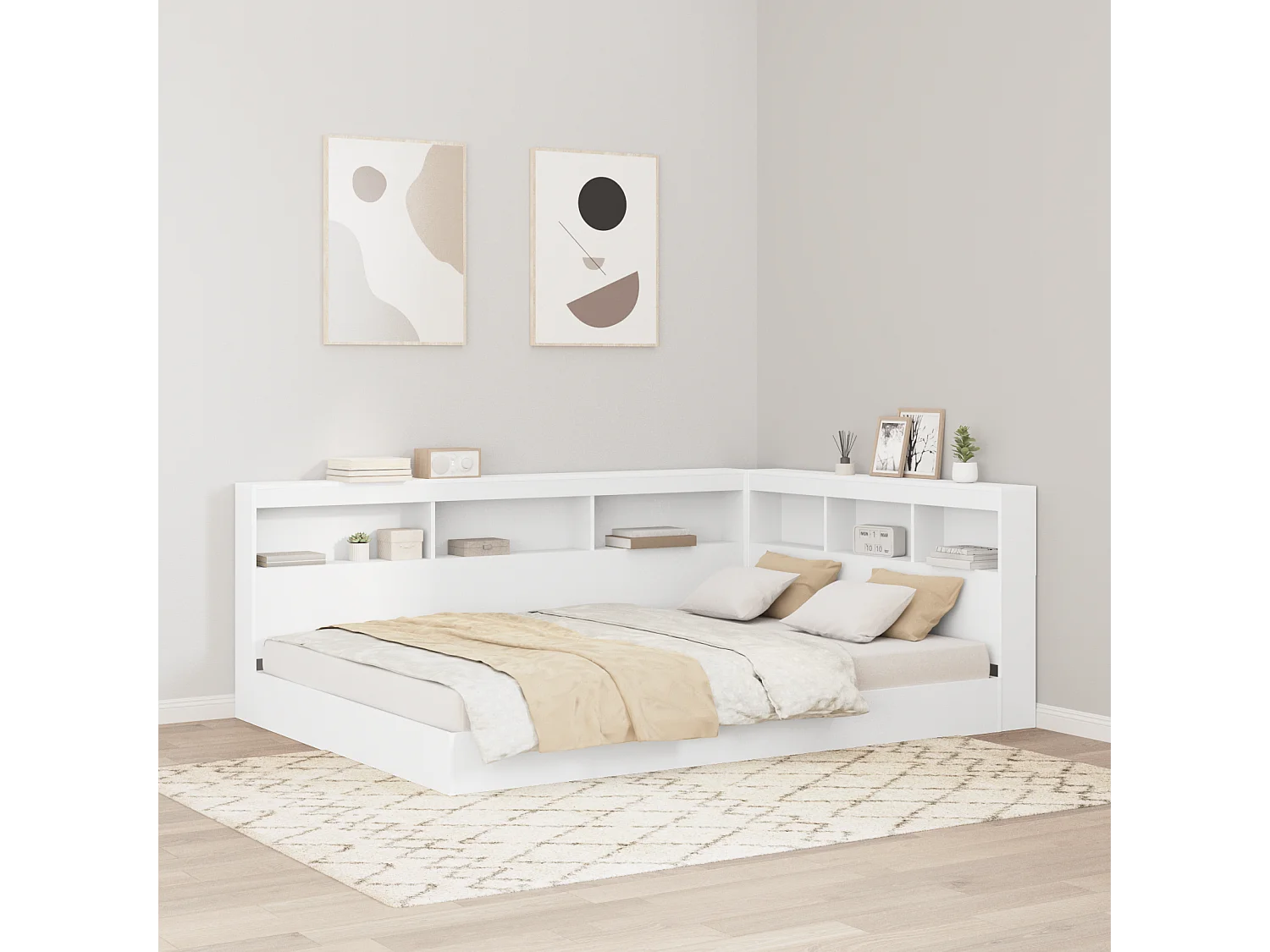 Mueble cabecero con almacenamiento | Cabecera de almacenamiento Blanco 150 cm Madera contrachapada