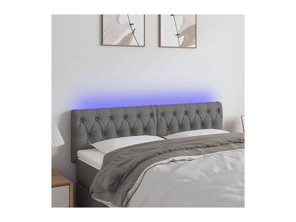 Mueble cabecero | Cabezal de cama | Cabecero con LED de tela gris oscuro 160x7x78/88 cm