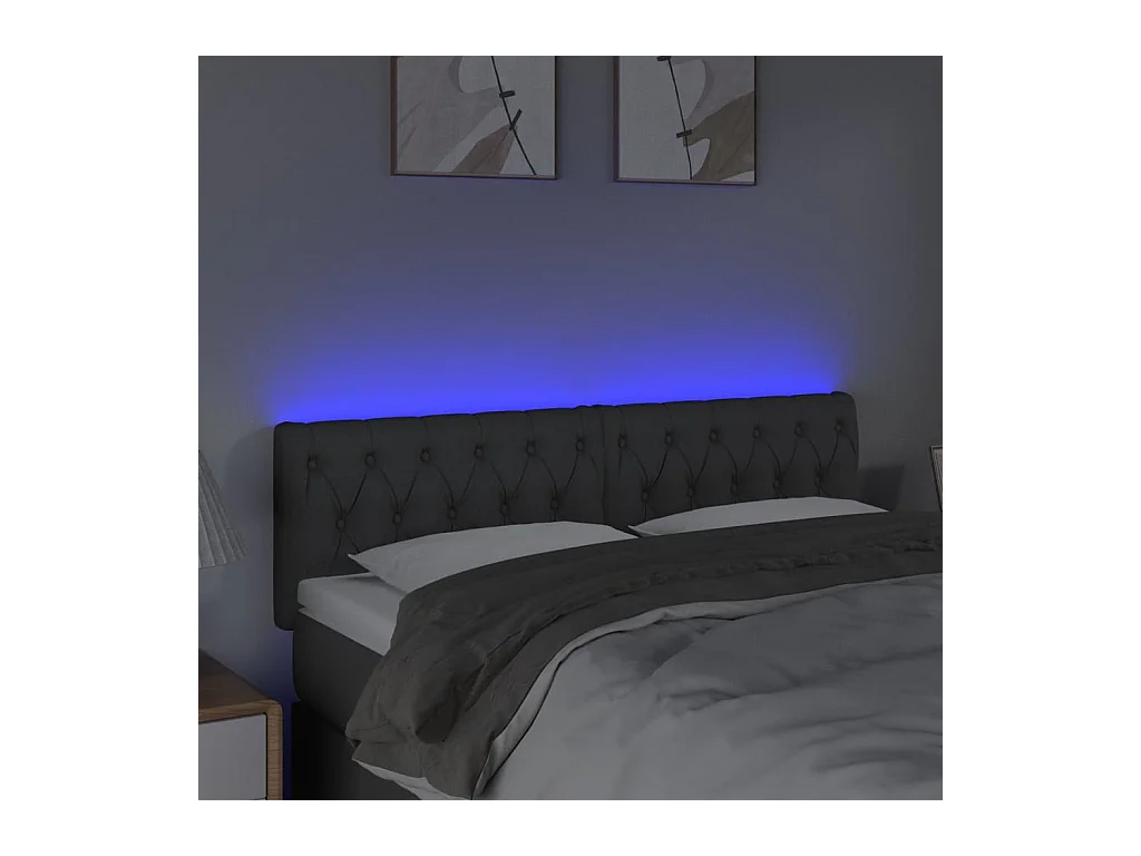 Mueble cabecero | Cabezal de cama | Cabecero con LED de tela gris oscuro 160x7x78/88 cm