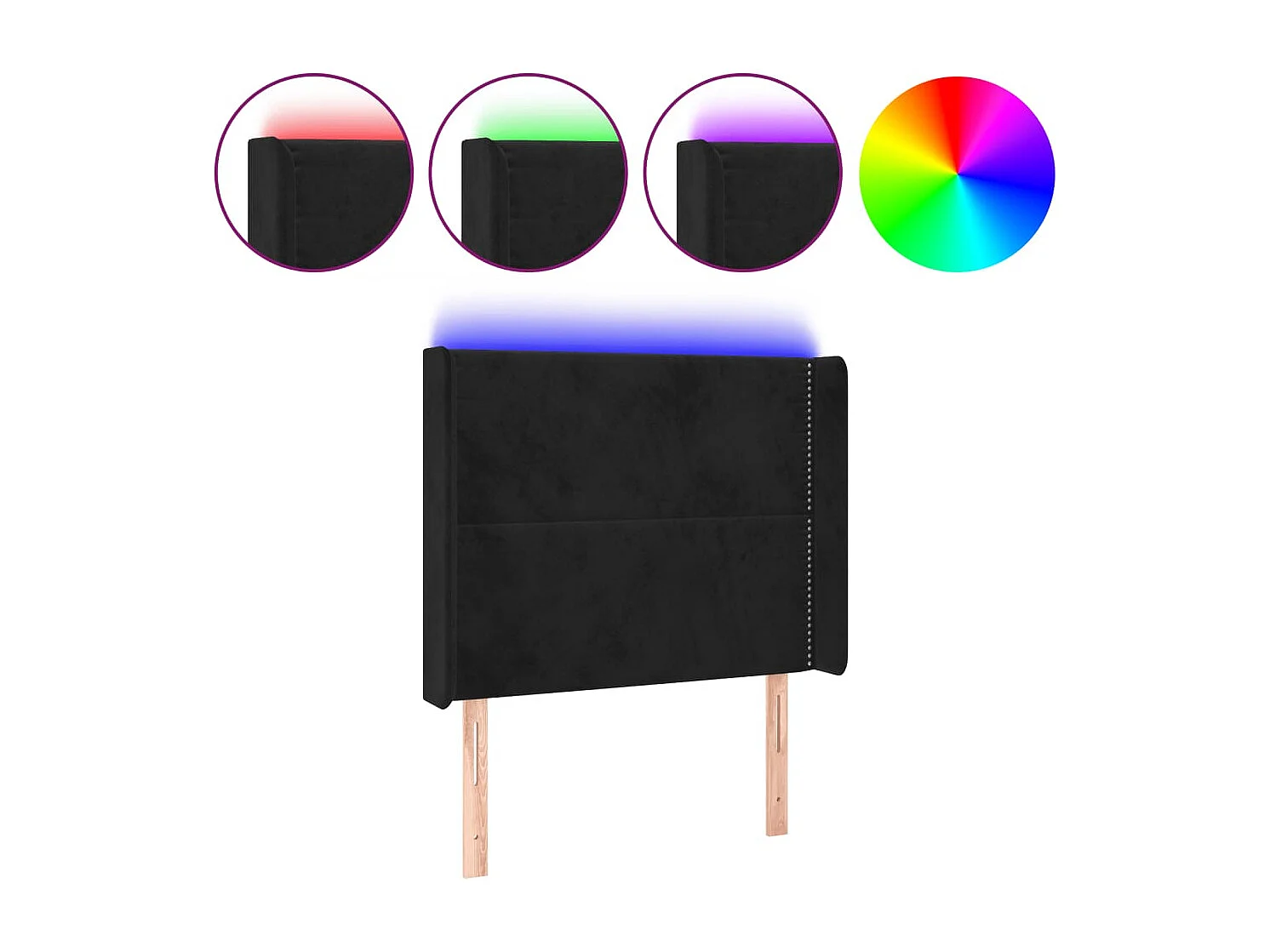 Tête de Lit | Panneau de tête pour lit Moderne à LED Noir 103x16x118/128 cm Velours