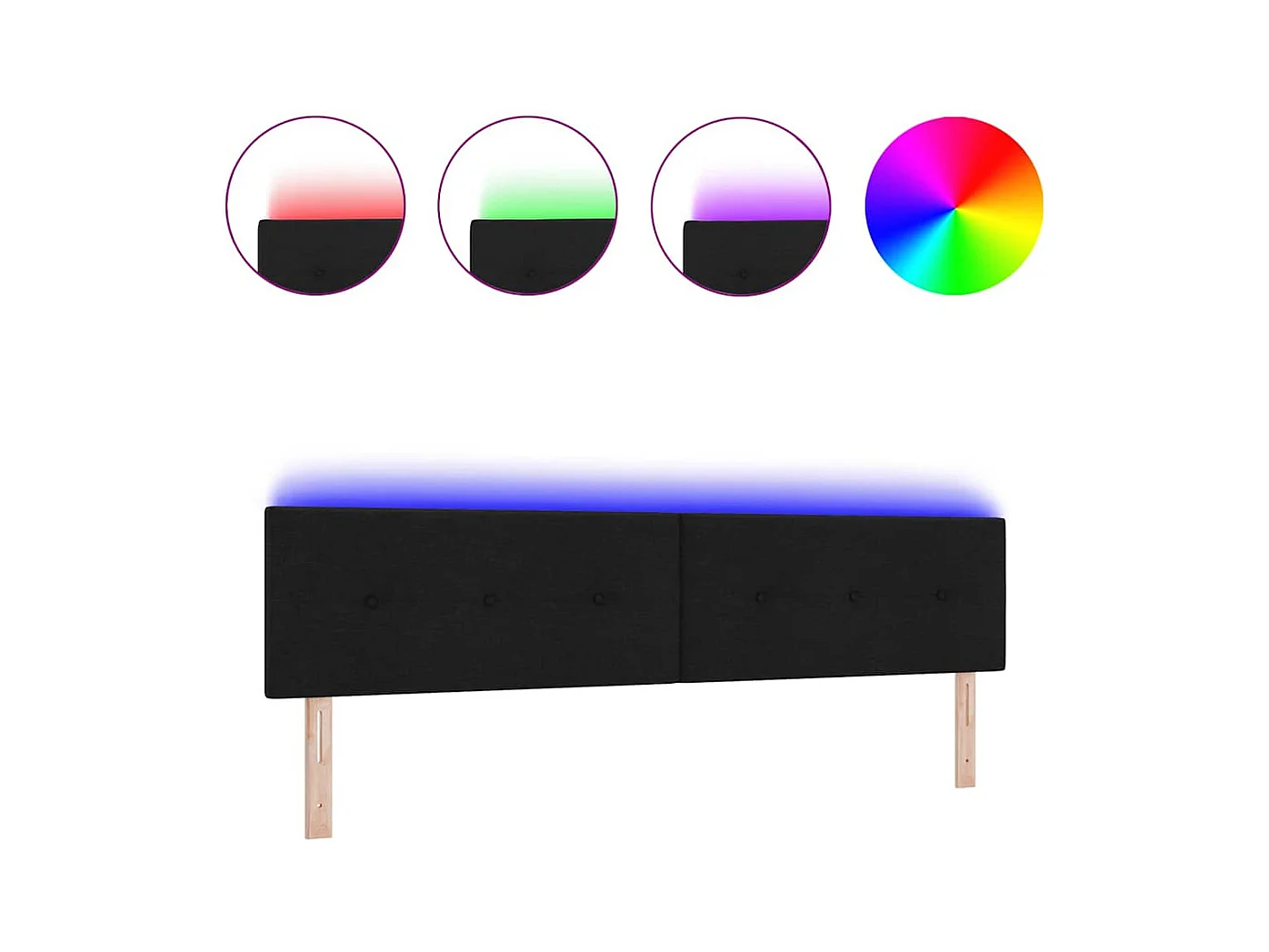 Tête de Lit | Panneau de tête pour lit Moderne LED avec des lumières à LED Noir 200 cm tissu