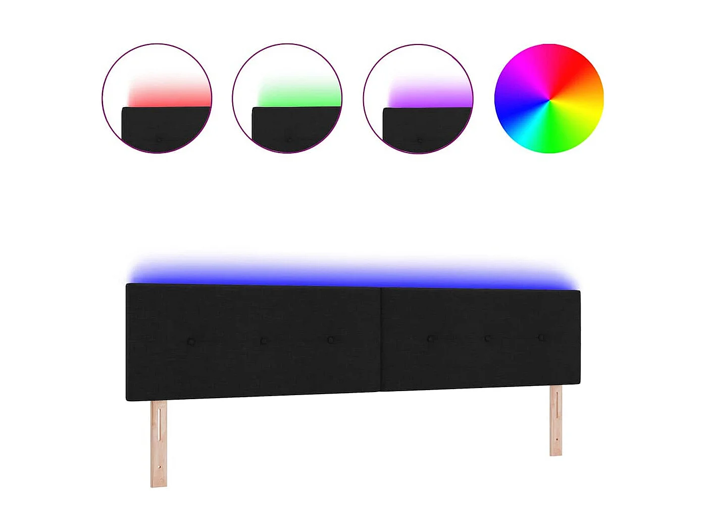 Tête de Lit | Panneau de tête pour lit Moderne LED avec des lumières à LED Noir 200 cm tissu