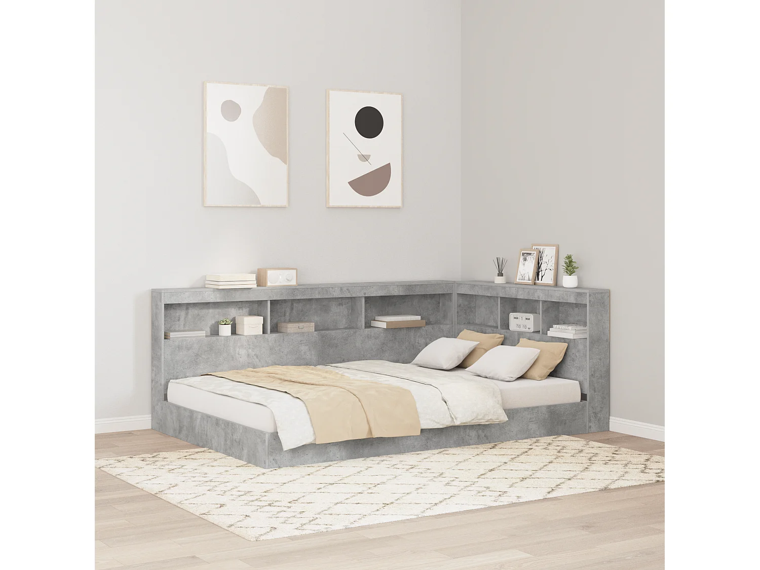 Mueble cabecero con almacenamiento | Cabecera de almacenamiento con estante Gris hormigón 120 cm