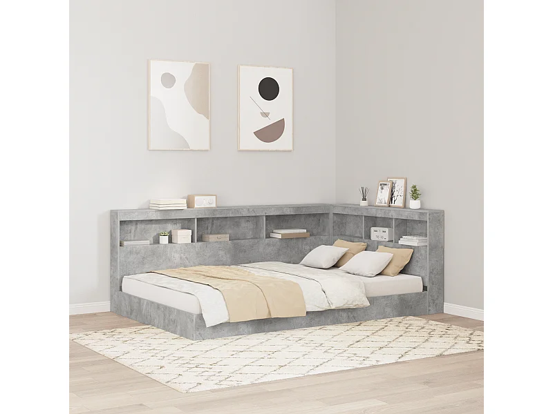 Mueble cabecero con almacenamiento | Cabecera de almacenamiento con estante Gris hormigón 120 cm