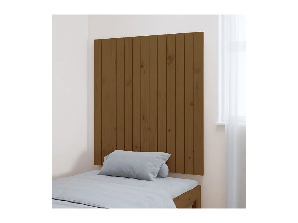 Cabecero cama | Cabezal de cama | Mueble de cabecero pared madera maciza pino marrón miel 82,5x3x90 cm