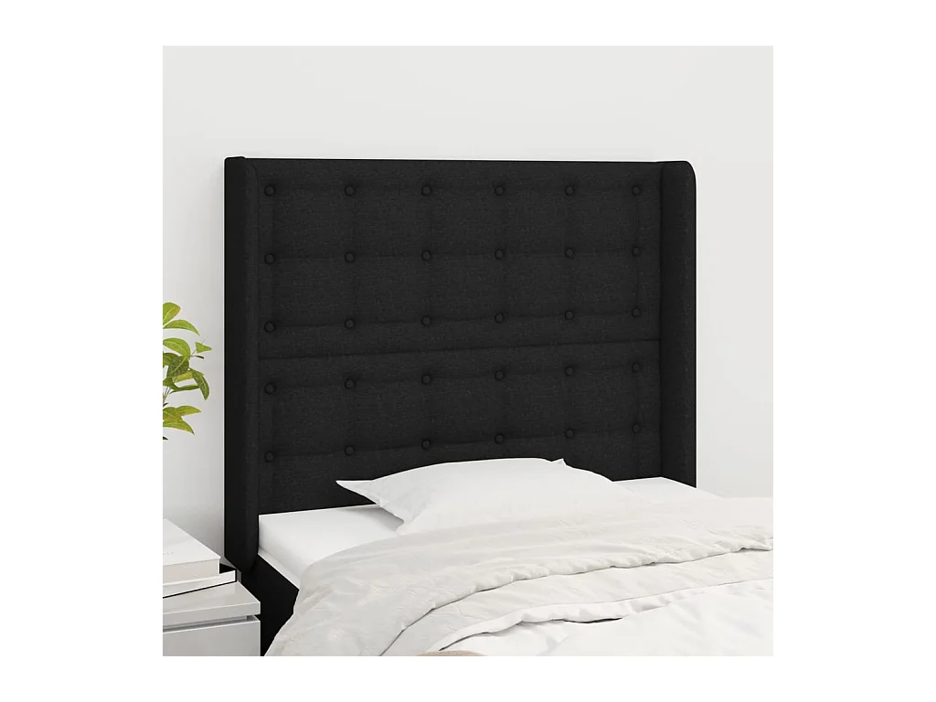 Tête de Lit | Panneau de tête pour lit Moderne avec oreilles Noir 83x16x118/128 cm Tissu