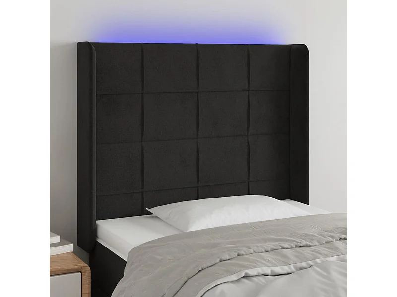 Cabecero | Cabezal de Cama | Mueble cabecero con LED de terciopelo negro 83x16x118/128 cm