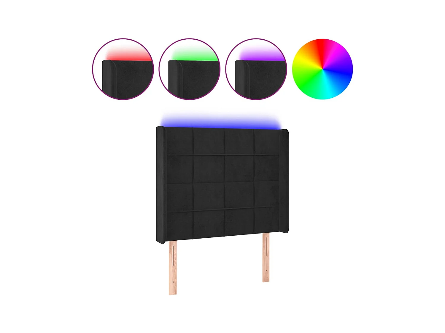 Cabecero | Cabezal de Cama | Mueble cabecero con LED de terciopelo negro 83x16x118/128 cm