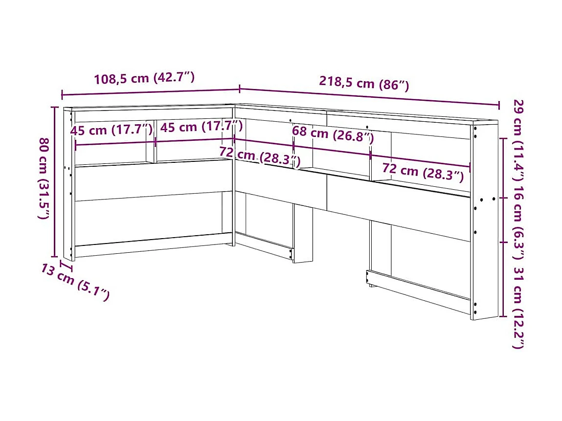 Cabecero cama | Cabezal de cama | Mueble de cabecero estantería forma L marrón encerado 90 cm