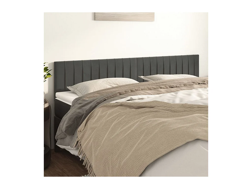 Cabeceros | Cabezal de cama | Mueble de cabecero 2 unidades de terciopelo gris oscuro 90x5x78/88 cm