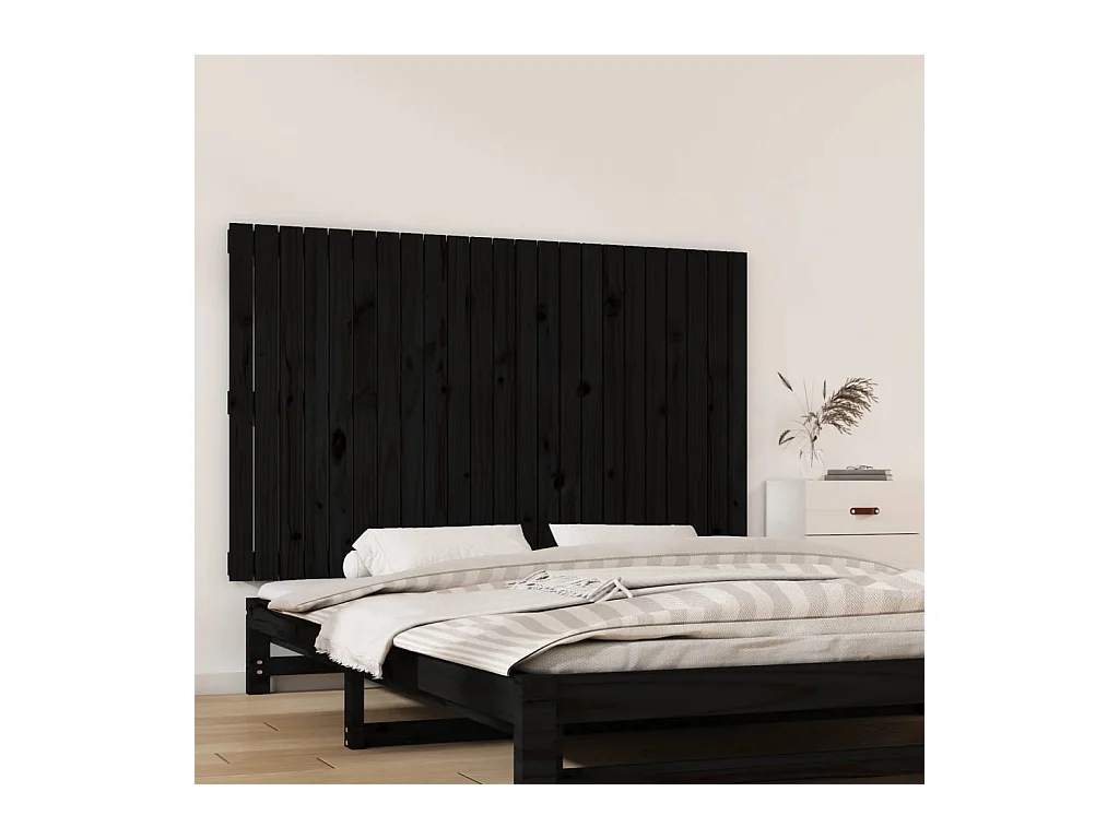 Cabecero de Cama | Cabezal de cama | Mueble de cabecero de pared madera maciza pino negro 147x3x90 cm