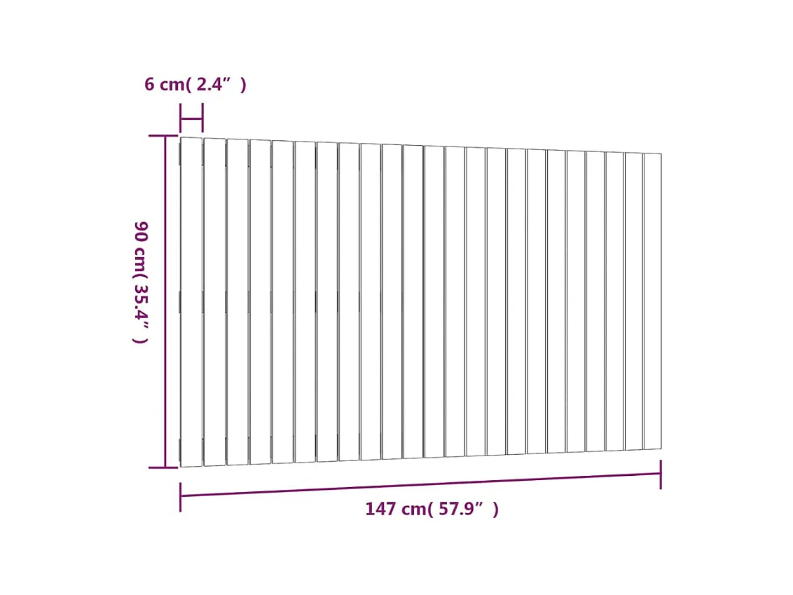 Cabecero de Cama | Cabezal de cama | Mueble de cabecero de pared madera maciza pino negro 147x3x90 cm