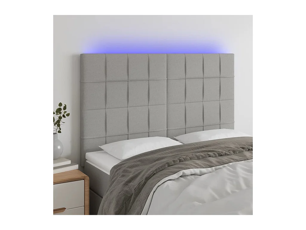 Cabecero | Cabezal de Cama | Mueble cabecero con luces LED tela gris claro 144x5x118/128 cm