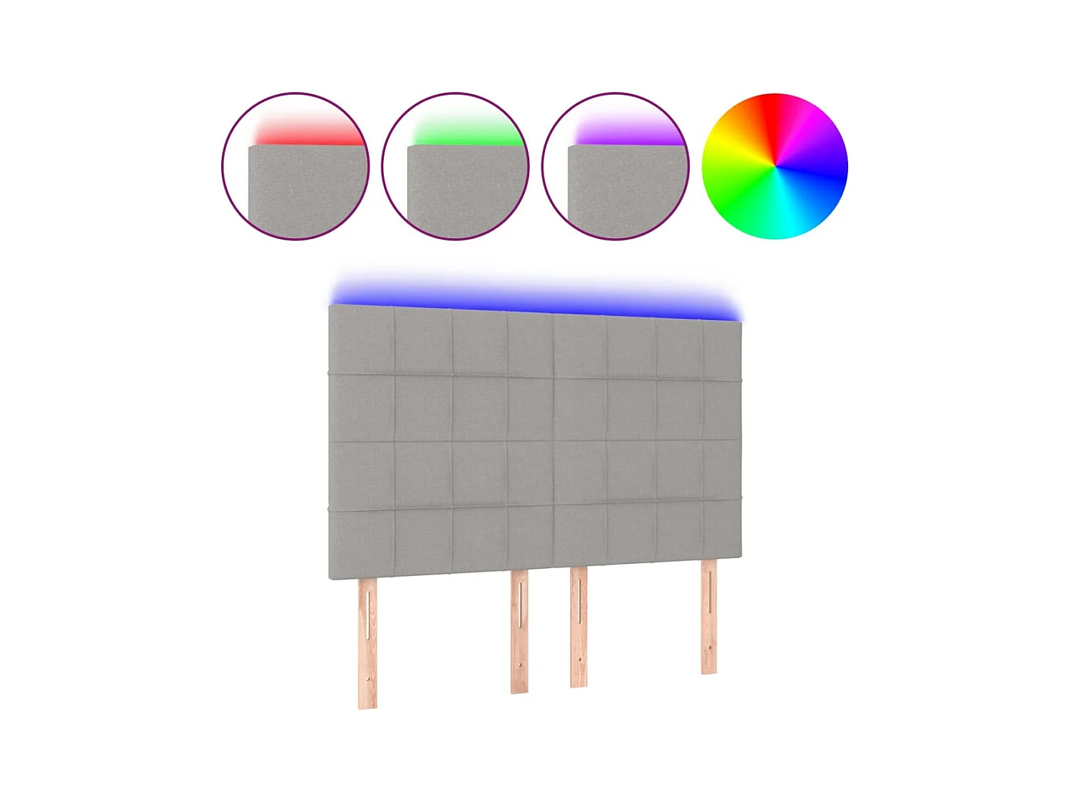 Cabecero | Cabezal de Cama | Mueble cabecero con luces LED tela gris claro 144x5x118/128 cm