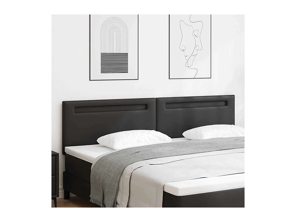Cabecero | Cabezal de Cama | Mueble cabecero con luces de tiras LED con cabecera Negro 200 cm PVC