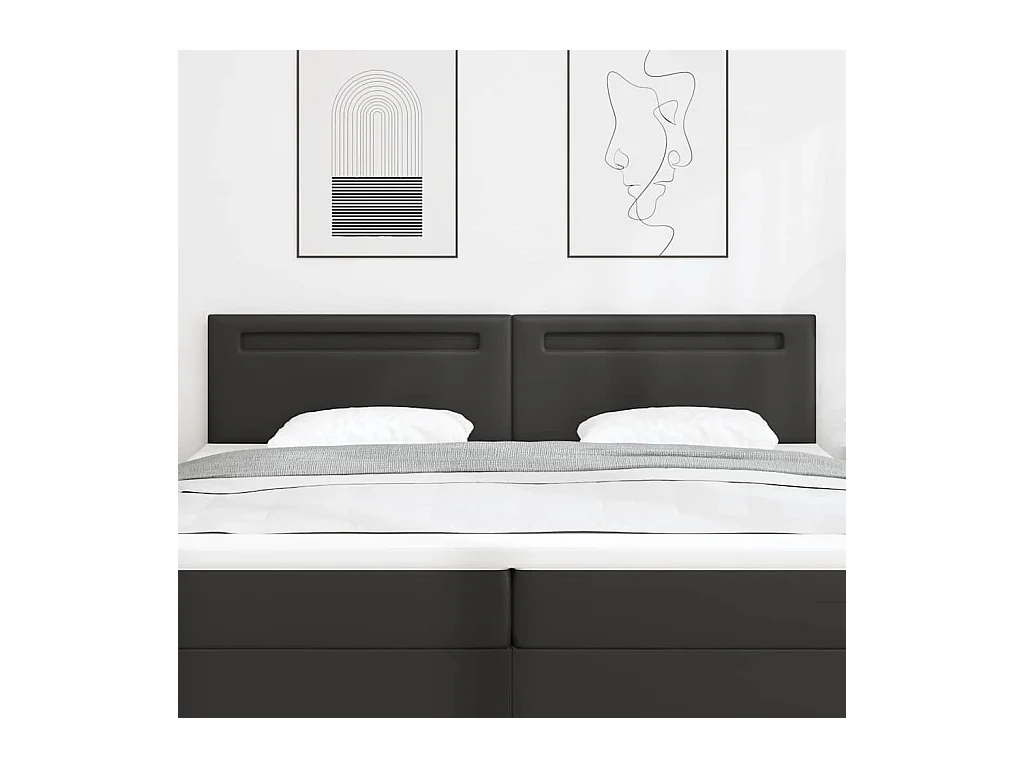 Cabecero | Cabezal de Cama | Mueble cabecero con luces de tiras LED con cabecera Negro 200 cm PVC