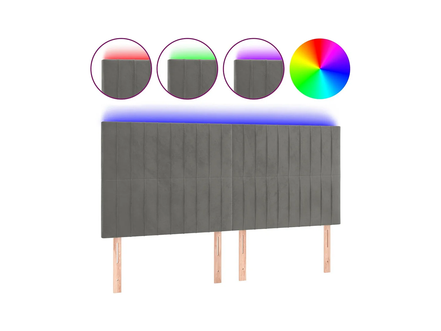 Cabecero | Cabezal de Cama | Mueble cabecero con luces LED terciopelo gris claro 200x5x118/128 cm