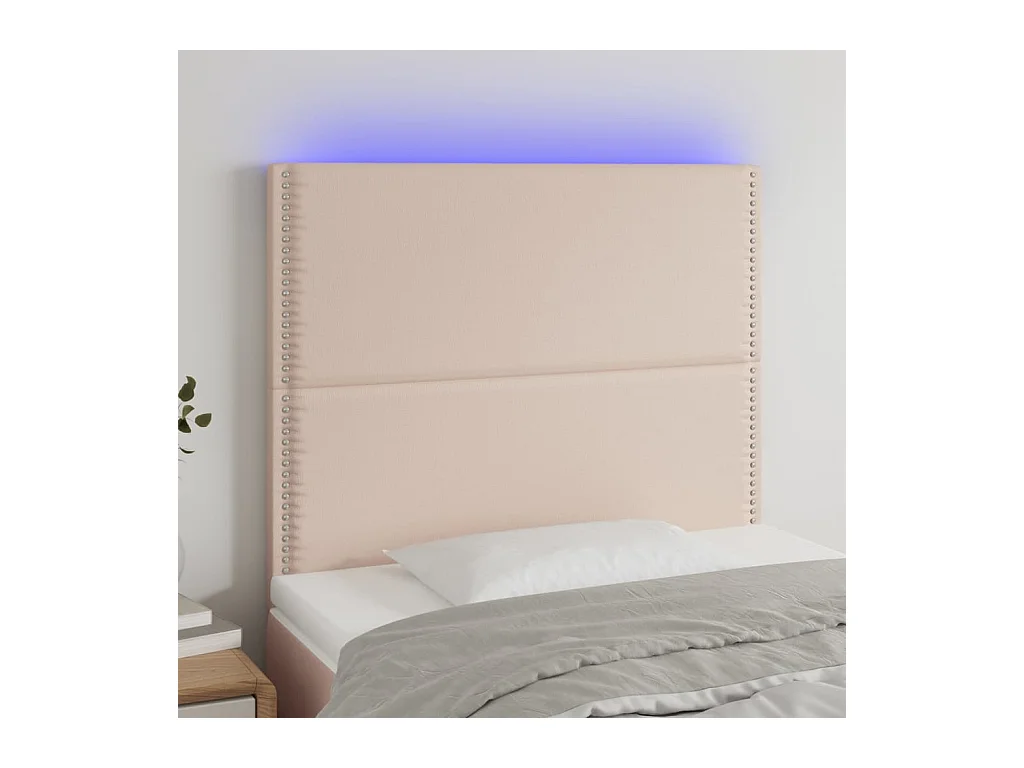 Cabecero | Cabezal de Cama | Mueble cabecero con luces LED cuero sintético capuchino 90x5x118/128cm