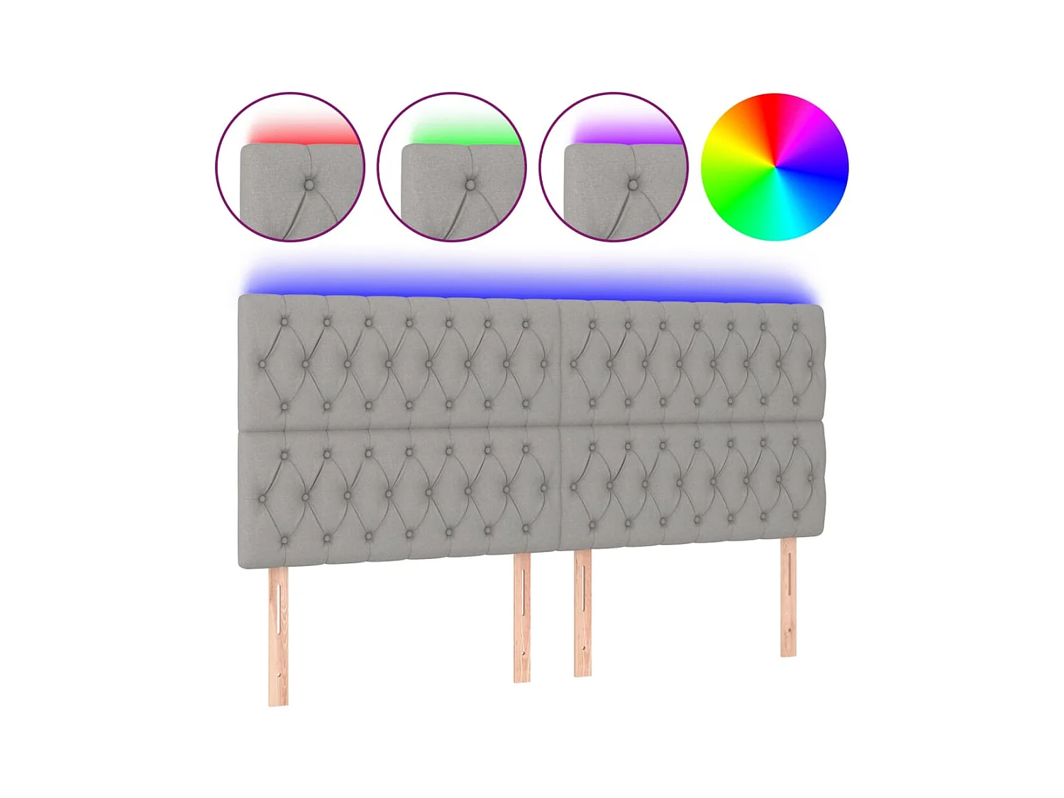 Cabecero | Cabezal de Cama | Mueble cabecero con luces LED tela gris claro 180x7x118/128 cm