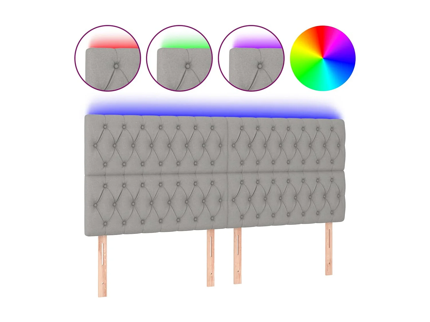 Hoofdbord | Hoofdeinde LED 180x7x118/128 cm stof lichtgrijs