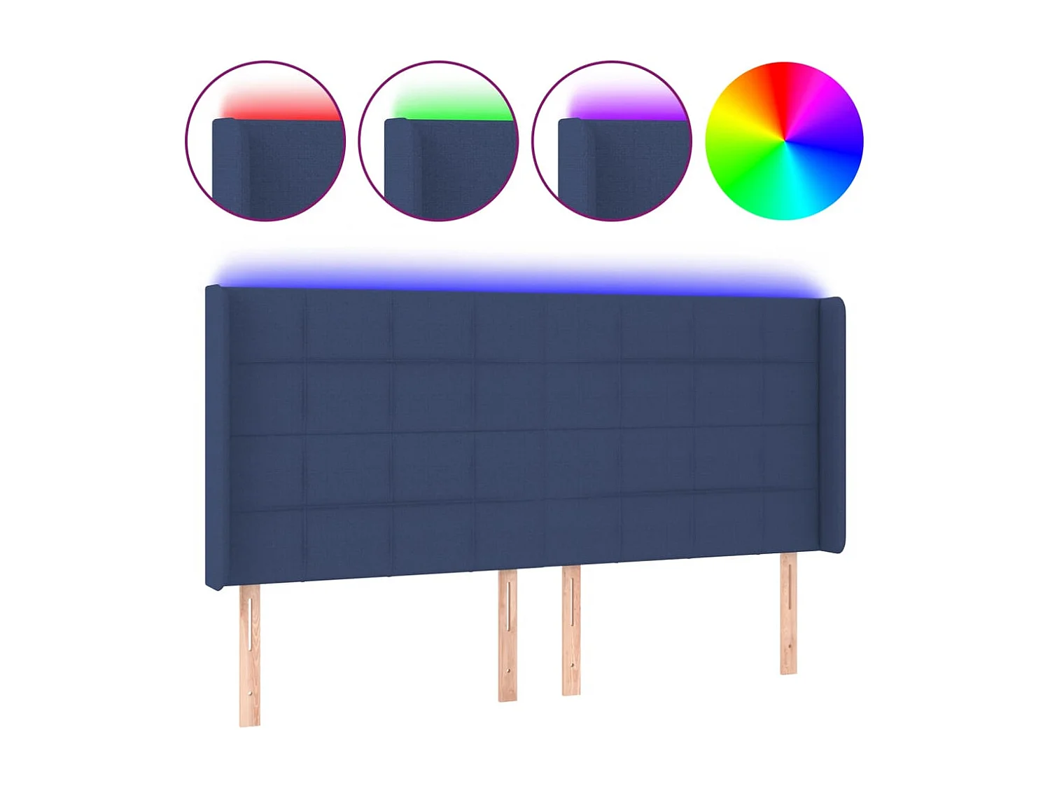 Tête de Lit | Panneau de tête pour lit Moderne à LED Bleu 163x16x118/128 cm Tissu