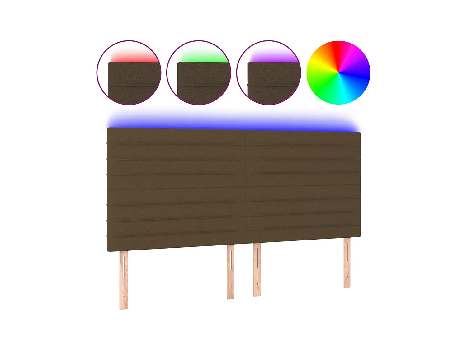 Cabecero | Cabezal de Cama | Mueble cabecero con luces LED tela marrón oscuro 180x5x118/128 cm