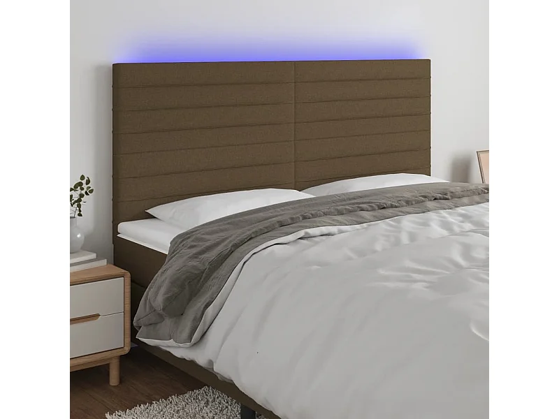 Cabecero | Cabezal de Cama | Mueble cabecero con luces LED tela marrón oscuro 180x5x118/128 cm