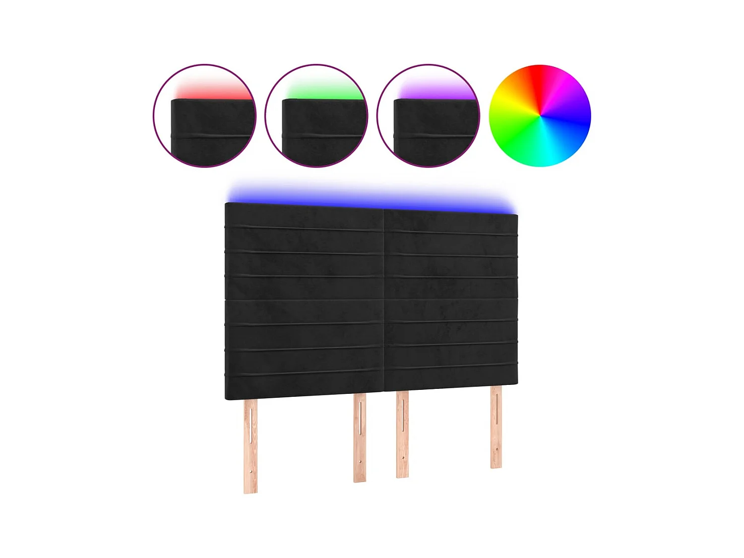 Cabecero | Cabezal de Cama | Mueble cabecero con luces LED terciopelo negro 144x5x118/128 cm