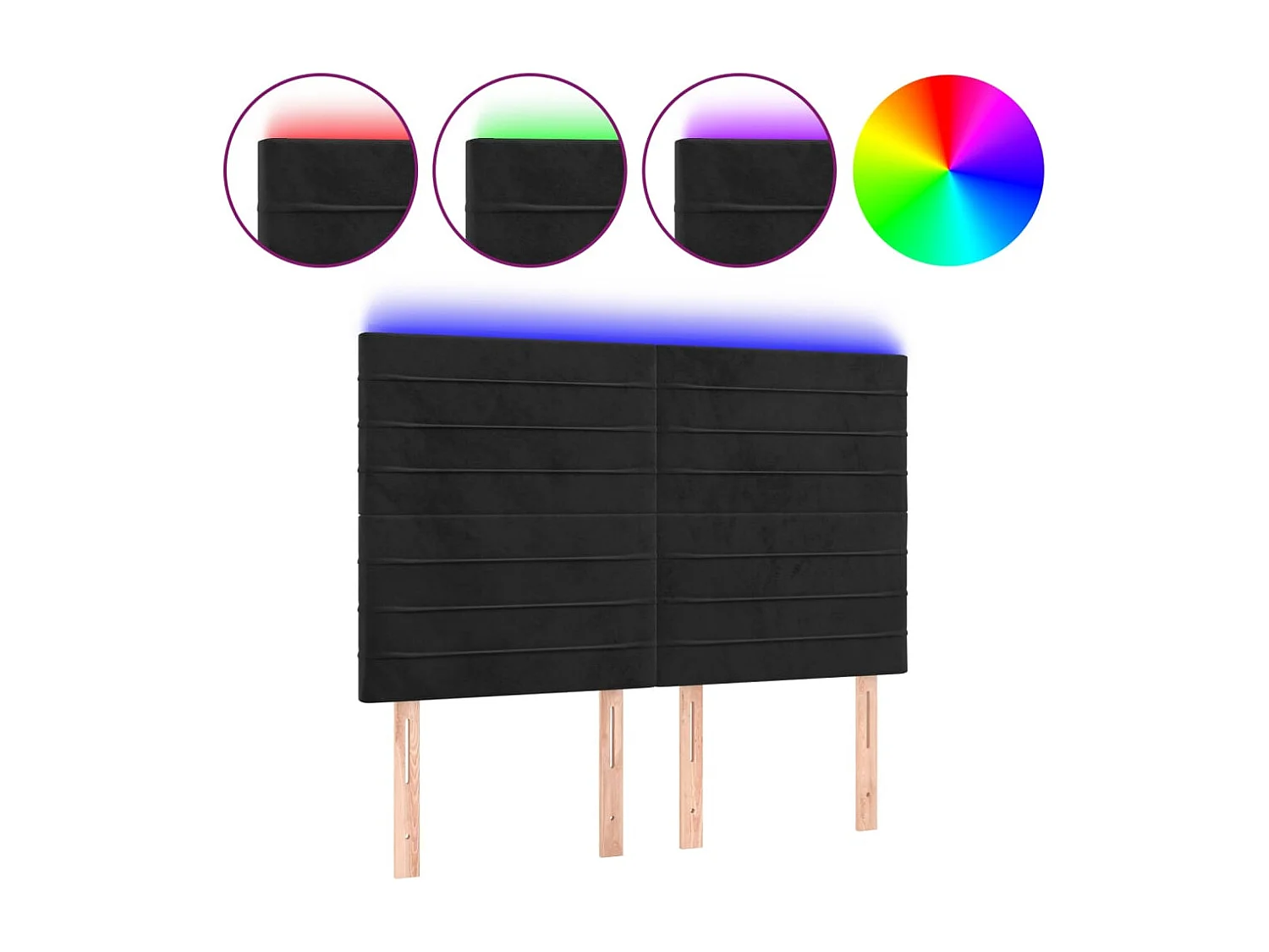 Cabecero | Cabezal de Cama | Mueble cabecero con luces LED terciopelo negro 144x5x118/128 cm