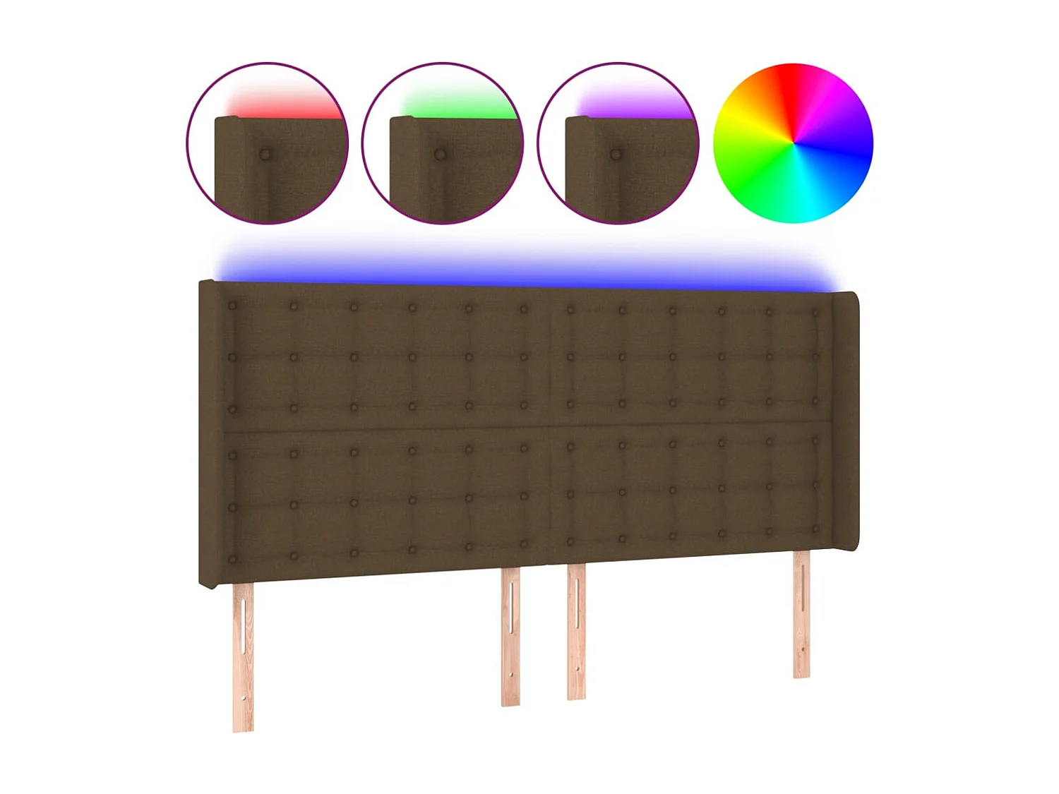Hoofdbord | Hoofdeinde LED 203x16x118/128 cm stof donkerbruin