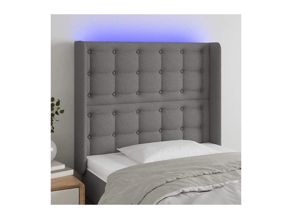 Mueble cabecero | Cabezal de cama | Cabecero con LED de tela gris oscuro 83x16x118/128 cm